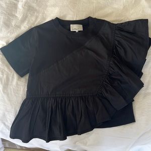 Philip Lim black cotton tshirt with side ruffle